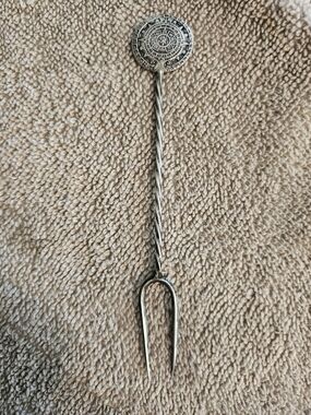 Vintage Mexico Sterling Silver Decorative Souvenir Fork with Aztec Medallion